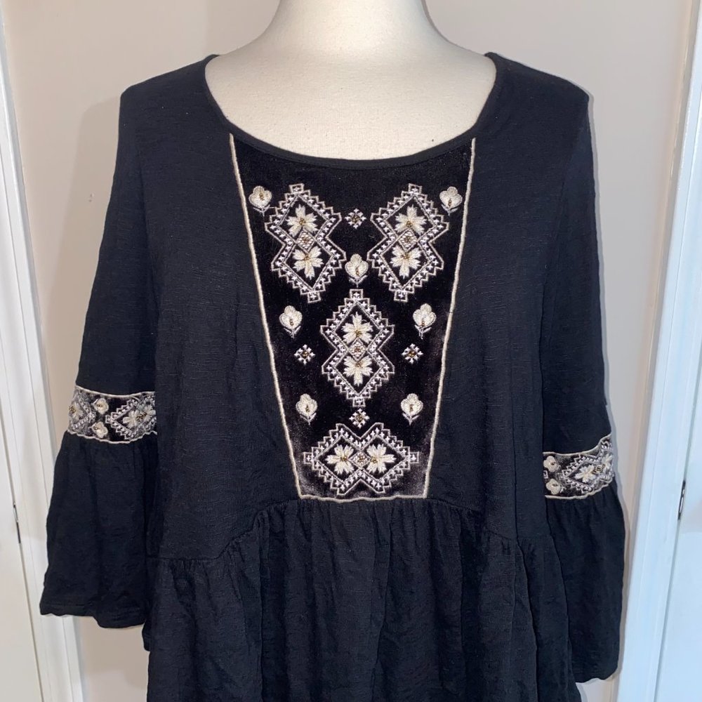 BOHO top New Directions Curvy velvet beaded skirted 0X EUC - Picture 3 of 5